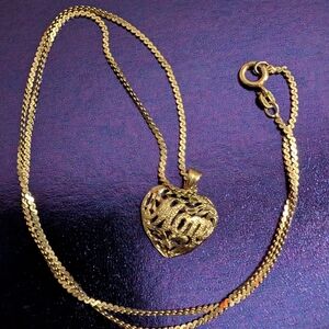 Vintage Sterling Silver Heart "MOM" PENDANT W/STERLING SILVER NECKLACE